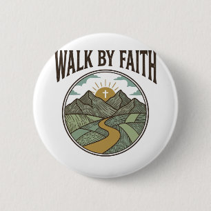 Badge Rond 5 Cm Vecteur de chemin de montagne chrétien marche par