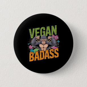 Badge Rond 5 Cm Vegan Bodybuilder Weightlifter Gorilla