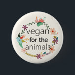 Badge Rond 5 Cm Végétan pour les animaux design floral<br><div class="desc">Une belle conception vintage de couronne fleurie,  avec "vegan pour les animaux" au milieu.</div>