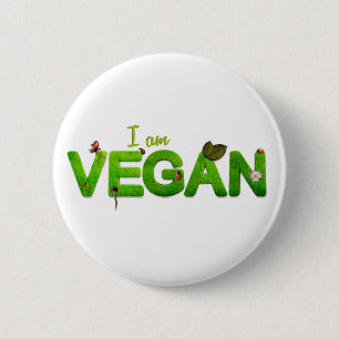 Badge Rond 5 Cm Vegetarian Vegan Love Save Animal Veg Mange Bouton