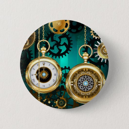Badge Rond 5 Cm Veille bijoux Steampunk sur un Arrière - plan vert (Devant)