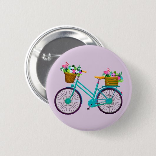 Badge Rond 5 Cm Vélo avec fleurs en VTT (Devant & derrière)