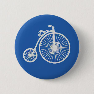 Badge Rond 5 Cm Vélo blanc vintage sur bleu