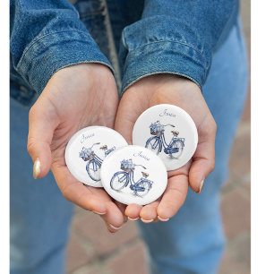 Badge Rond 5 Cm Vélo en Delft Blue personnalisable