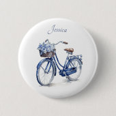 Badge Rond 5 Cm Vélo en Delft Blue personnalisable (Devant)