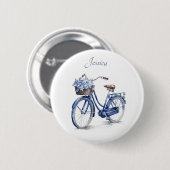 Badge Rond 5 Cm Vélo en Delft Blue personnalisable (Devant & derrière)