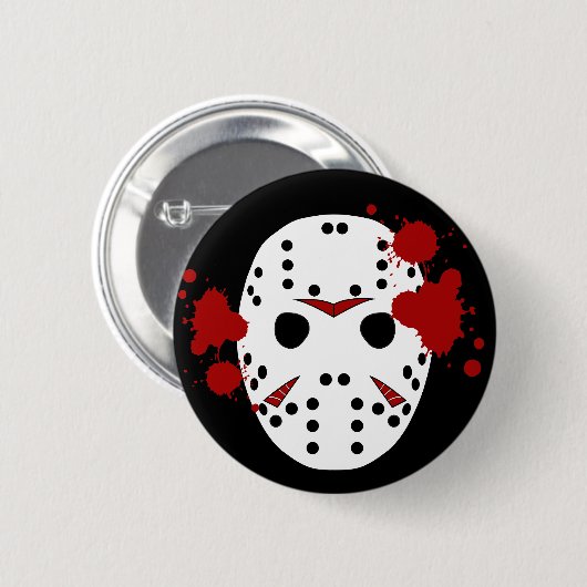 Badge Rond 5 Cm Vendredi 13ème Halloween Masque Sang Spattered (Devant & derrière)