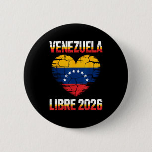 Badge Rond 5 Cm Venezuela Libre 2026 Drapeau du cœur du Venezuela 