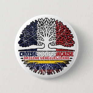 Badge Rond 5 Cm Venezuela Vénézuélien Français France Arbre Racine
