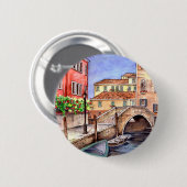 Badge Rond 5 Cm Venise - Stylo & Laver Aquarelle (Devant & derrière)