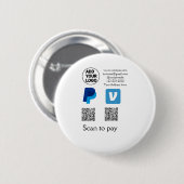 Badge Rond 5 Cm Venmo paypal scan pour payer ajouter q r code logo (Devant & derrière)