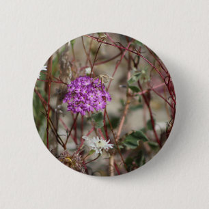 Badge Rond 5 Cm Verbène Violet Et Pincushion Blanc Fleurs sauvages