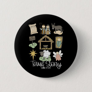 Badge Rond 5 Cm Véritable histoire Noël rétro Christian Religious