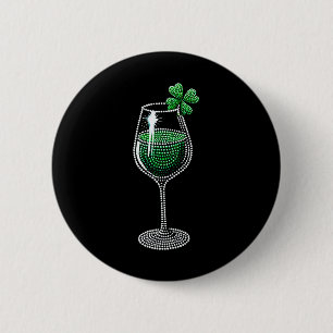 Badge Rond 5 Cm Verre à vin Trèfle à boire Saint-Patrick irlandais