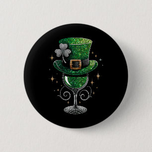 Badge Rond 5 Cm Verre à vin Trèfle Boire la Saint-Patrick Irlandai
