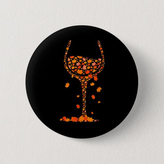 Badge Rond 5 Cm Verre De Vin Feuille D'Érable Automne Automne Chau (Devant)