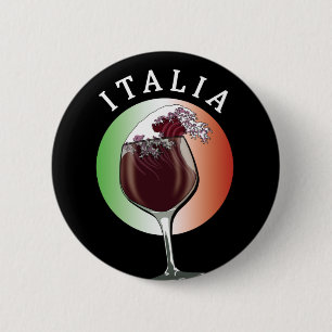 Badge Rond 5 Cm Verre de vin italien - Italia, Italie