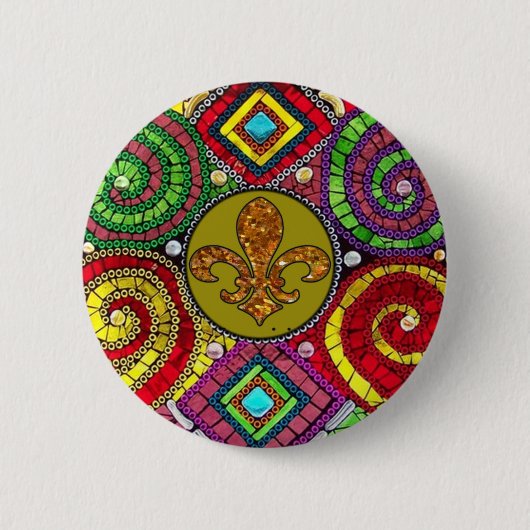 Badge Rond 5 Cm Verre souillé Fleur De Lis Abstract (Devant)