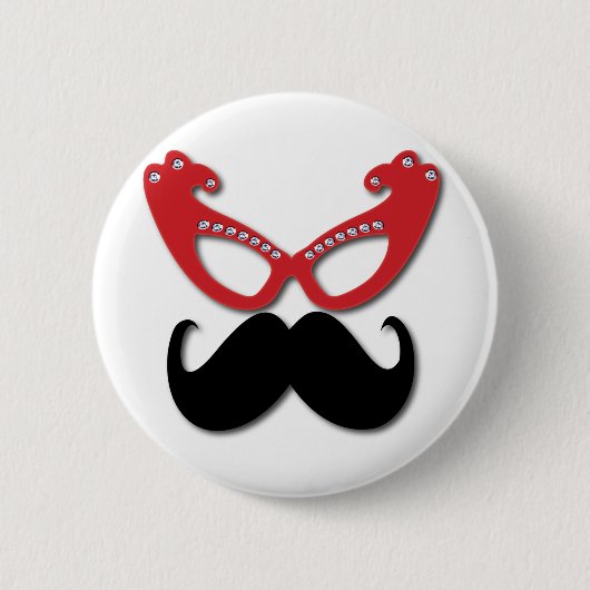 Badge Rond 5 Cm verres bling rouges avec la moustache (Devant)