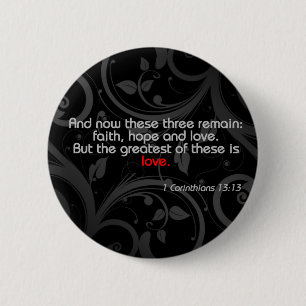 Badge Rond 5 Cm Vers de bible d'amour, noir/rouge