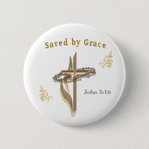 Badge Rond 5 Cm Verset biblique sauvé par Grace