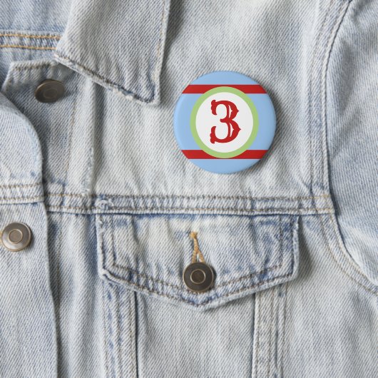 Badge Rond 5 Cm Vert, Bébé Bleu & Rouge Numéro personnalisé Annive (En situation)