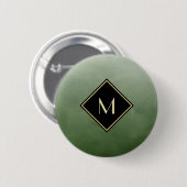 Badge Rond 5 Cm Vert Brossé Élégant Avec Monogramme Or Simple (Devant & derrière)