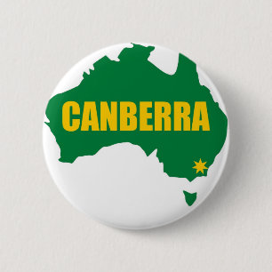 Badge Rond 5 Cm Vert de Canberra et carte d'or