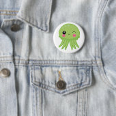 Badge Rond 5 Cm Vert d'insigne de Pin de méduses de Kawaii (En situation)