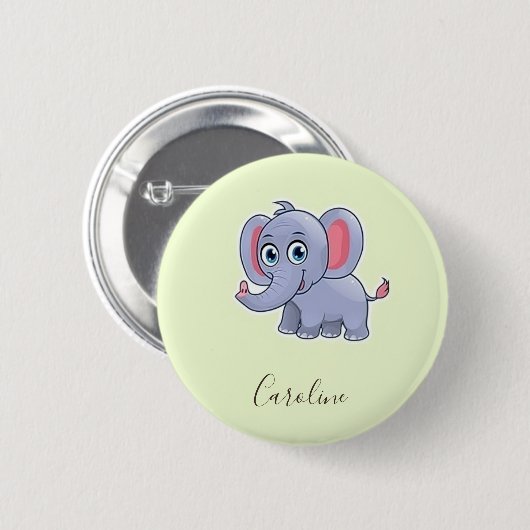 Badge Rond 5 Cm Vert éléphant gris mou (Devant & derrière)