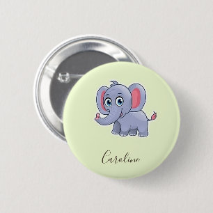 Badge Rond 5 Cm Vert éléphant gris mou