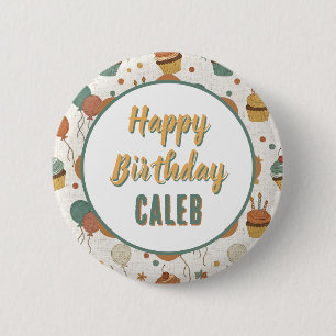 Badge Rond 5 Cm Vert et Or Joyeux Anniversaire Personnalisé