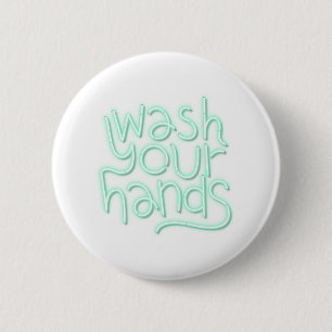 Badge Rond 5 Cm Vert lavez vos mains néon signe transparent