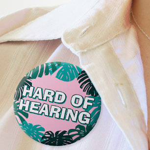 Badge Rond 5 Cm Vert Rose Tropical Girly Feuilles Malentendant