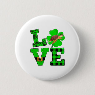 Badge Rond 5 Cm Vert Shamrock Carreaux Amour Tortue De Mer St Patr