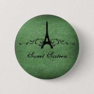 Badge Rond 5 Cm Vert Vintage Français Plourish Sweet 16 Bouton