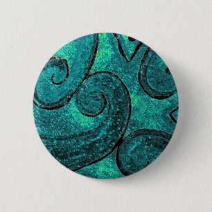 Badge Rond 5 Cm Verte fronde de fougère, Koru, Effet étincelant