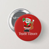 Badge Rond 5 Cm Vesele Vanoce Tchèque Noël Père Noël Rouge (Devant & derrière)