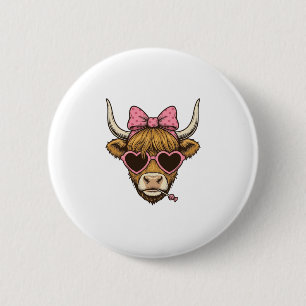 Badge Rond 5 Cm Vêtement Rétro Lunettes Cœur Vache Highland Mignon