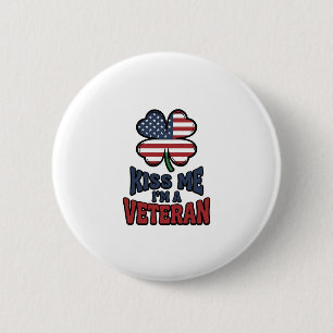 Badge Rond 5 Cm Vétéran Kiss Me Trèfle Patriotique Vintage Chemise