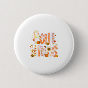 Badge Rond 5 Cm Vibes d'automne Citrouille Coquette Arc Feuilles d