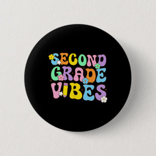 Badge Rond 5 Cm Vibes de 2e année Retour à l'école Rétro Enseignan