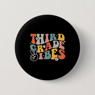Badge Rond 5 Cm Vibes de 3e année Équipe Rétro 1er jour de Scho