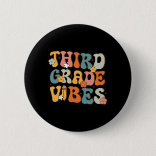 Badge Rond 5 Cm Vibes de 3e année Retour à l'école Rétro Troisième