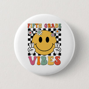 Badge Rond 5 Cm Vibes de cinquième année Filles Sourire rétro Équi