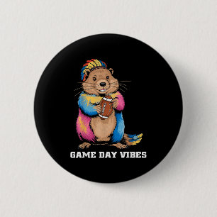 Badge Rond 5 Cm Vibes de jour de match Tribal Groundhog tenant un
