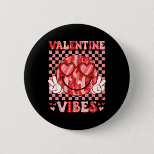 Badge Rond 5 Cm Vibes de la Saint-Valentin Visage Souriant Cœur Sa