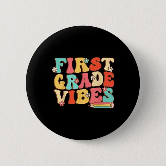 Badge Rond 5 Cm Vibes de première année Retro Super - 1ère année R (Devant)
