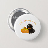 Badge Rond 5 Cm Vibes d'épices citrouilles, Halloween, chat noir,  (Devant & derrière)