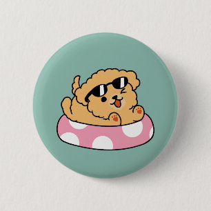 Badge Rond 5 Cm Vibes d'été Chien - Chiot flottant avec lunettes d
